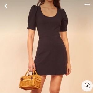 Reformation Elisha black puff sleeve dress size small
